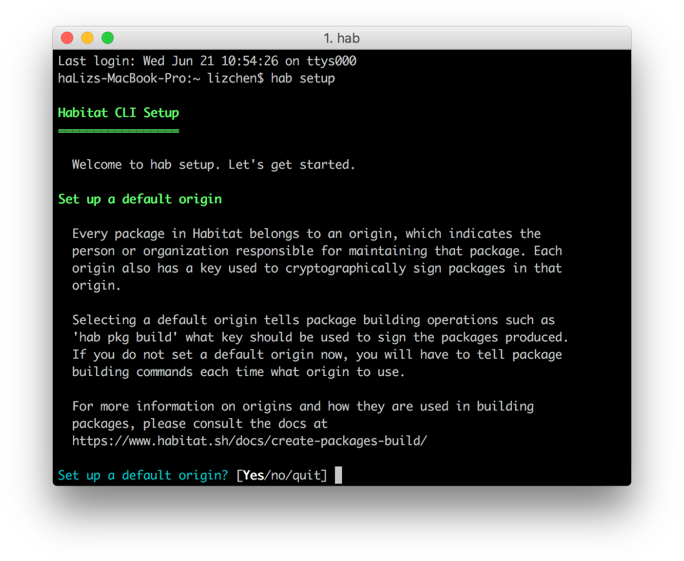 screenshot of hab cli setup output in CLI